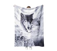 SHUAIG Couverture en Flanelle avec Motif Loups - Couverture Polaire Moelleuse, Douce et Chaude - Imprimé Loup 3D - Couverture de canapé pour Adolescents et Adultes.(W1, 130x150 cm)
