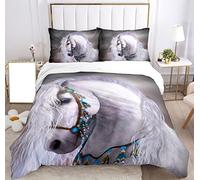 SHUAIG Housse de Couette Cheval pour Les Chevaux 3D Printing, Enfants en Lin Set Animal Chevaux Moteur Microfibre Couverture de lit Ensemble (H1, 220x240cm)