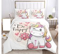 SHUAIG Housse de Couette Licorne pour Les Chevaux 3D Printing, Enfants en Lin Set Animal Licorne Moteur Microfibre Couverture de lit Ensemble (U3, 220x240cm)