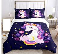SHUAIG Housse de Couette Licorne pour Les Licorne 3D Printing, Enfants en Lin Set Animal Licorne Moteur Microfibre Couverture de lit Ensemble (U1, 200x200cm)