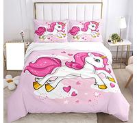 SHUAIG Housse de Couette Licorne pour Les Licorne 3D Printing, Enfants en Lin Set Animal Licorne Moteur Microfibre Couverture de lit Ensemble (U2, 220x240cm)