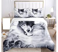 SHUAIG Housse de Couette Loup 3D Printing, Enfants en Lin Set Animal Loup Moteur Microfibre Couverture de lit Ensemble (W1, 200x200cm)