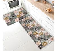 SHUAIG Lot de 2 Tapis de Cuisine antidérapant,Lavable Tapis de Cuisine avec Autocollants antidérapants pour Cuisine, Couloir, Chambre à Coucher, Salle de Bain (Style Q, 43x75 + 43x150 cm)