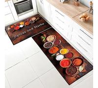 SHUAIG Lot de 2 Tapis de Cuisine antidérapant,Lavable Tapis de Cuisine avec Autocollants antidérapants pour Cuisine, Couloir, Chambre à Coucher, Salle de Bain(Style K, 43x75 + 43x150 cm)
