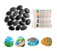 SHUANGBAODALAO Lot de 30 pierres à peindre avec 12 marqueurs acryliques - Galets plats de 2 à 4 cm - Kit de bricolage pour images en pierre, pierres naturelles - Décoration pour jardin, pot de fleurs