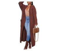 Shuanghao Cardigan Mode-Sexy Casual-Doux Couleur-Unie Femme - élégant Chaud Taille à Manches Longues Vêtement d'Extérieur Ample Vintage Avec Poche Décontracté Cardigan Tricot pour Femme Marron M