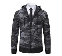 Shuanghao Homme à Capuche Hoodie-Cardigan Pull-Tricoté Veste en Maille Chandail-Sweater - Polaires Doublé Chaud Décontractée Casual Blouson Gilet Cardigan Automne Hiver Homme Gris Camouflage XS