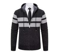 Shuanghao Homme Automne Hiver Pull Sweater Chandail Tricot Sweatshirt à Capuche Hoodie Cardigan Pullover Manteau Jacket Blousons Coat Veste en Maille Chaud Polaires Doublé Large Homme L (Stripes)