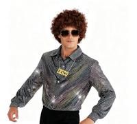 Shuanghao Homme-Hippie Vintage-Halloween Disco-Punk Reggae-fête Carnaval Costume 4pcs:Paillettes Chemise+Lunettes de Soleil+Perruques+Collier année 70s Retro Rock Star Cosplay Chemise Tenue M