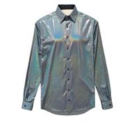 Shuanghao Homme-Hippie Vintage-Halloween Disco-Punk Reggae-fête Carnaval Costume 4pcs:Paillettes Chemise+Lunettes de Soleil+Perruques+Collier année 70s Retro Rock Star Cosplay Chemise Tenue Large