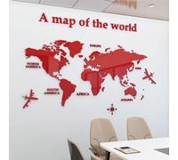 Shuanghao Stickers Autocollant Muraux Murale Wall Décoration 3D Art DIY Carte Du Monde Acrylique Cristal Bureau Étude Salon Canapé Fond Décor Murale Wall Muraux Autocollant Stickers Rouge 80 * 40cm