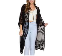 Shuanghao Tunique Tenue Pareo Paréo Kimono Robe Caftan Kaftan Cache Maillot de Bain Femme de Plage Ete Long Dos Nu Noir Blanc Gilet Dentelle Grande Taille Boho Crochet Mousseline Femme été ¨¦t¨¦ Sexy