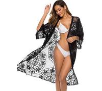 Shuanghao Tunique Tenue Pareo Paréo Kimono Robe Caftan Kaftan Cache Maillot de Bain Femme de Plage Ete Long Dos Nu Noir Blanc Gilet Dentelle Grande Taille Boho Crochet Mousseline Femme été ¨¦t¨¦ Sexy