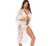 Shuanghao Tunique Tenue Pareo Paréo Kimono Robe Caftan Kaftan Cache Maillot de Bain Femme de Plage Ete Long Dos Nu Noir Blanc Gilet Dentelle Grande Taille Boho Crochet Mousseline Femme été ¨¦t¨¦ Sexy