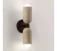 SHUANGZ Appliques Murales En Travertin Jaune De 33 Cm (13 Pouces), Style Moderne, En Pierre Naturelle, Pour Salle De Bain, Meuble-lavabo, Éclairage LED À Base En Bois, Idéal Pour La Chambre