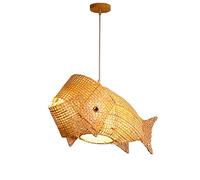 SHUANGZ Lampe Suspendue Vintage Tissée en Bambou Lanterne De Lustre E27 Au Design Unique en Forme De Poisson Lampe À Suspension Créative en Bambou Tissé Éclairage De Plafond Décoratif pour Îlot De