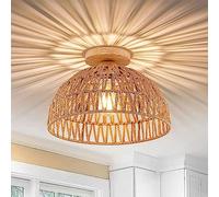 SHUANGZ Plafonnier Semi-encastré Moderne, Boho Semi Plafonnier Suspension Plateau De Plafond en Bois E27 Base Panier en Rotin Abat-Jour Lampe en Bambou Tissée À La Main Appareils D'éclairage