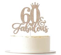 ShuanQ Décoration de gâteau « 60 & Fabulous » - Panneau « Happy 60th Birthday » - Décoration de gâteau pour 60e anniversaire - Décoration de gâteau pour homme et femme
