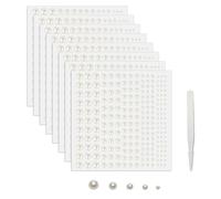 SHUBEIEUMI 1800 Pcs Autocollants De Perles Auto Adhésifs, 2/3/4/5/6 mm Demi-Perles Autocollantes avec Pince à épiler, pour Strass Visage Maquillage Décoration Ongles Strass Bijoux DIY Scrapbooking