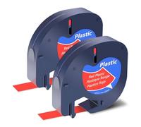 SHUBEIEUMI 2x Ruban pour Étiqueteuse Compatible pour Dymo LetraTag 91331 91201 91221 Ruban Plastique 12mm x 4m Noir sur Rouge, for LT-100H LT-100T XR LT-110T 200B Label Printers