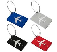 SHUBEIEUMI 4 Pièces Etiquette Valise, Etiquette Bagage en Aluminium, Etiquette Valise Voyage Avion avec Cordon INOX et Carte PVC étanche Étiquette Bagage pour Sac à Dos de Voyage, Valise