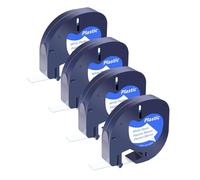 SHUBEIEUMI 4x Ruban pour Étiqueteuse Compatible pour Dymo LetraTag | 91331 91201 91221 Ruban Plastique 12mm x 4m Noir sur Blanc, for LT-100H LT-100T XR LT-110T 200B Label Printers