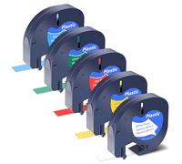 SHUBEIEUMI 5x Ruban pour Étiqueteuse Compatible pour Dymo LetraTag 91331 91201 91221 Ruban Plastique 12mm x 4m, for LT-100H LT-100T XR LT-110T 200B Label Printers(Jaune/Blanc/Rouge/Vert/Bleu)