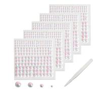 SHUBEIEUMI 825 Pcs Autocollants De Perles Auto Adhésifs, 3/4/5/6 mm Demi-perles Autocollantes avec pince à épiler, pour Strass Visage DécorationOngles Strass DIY Scrapbooking-Couleurs fantaisie