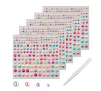 SHUBEIEUMI 825 Pcs Autocollants De Perles Auto Adhésifs, 3/4/5/6 mm Demi-Perles Autocollantes avec Pince à épiler, pour Strass Visage DécorationOngles Strass DIY Scrapbooking-Couleurs Mélangées