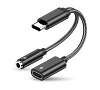 SHUBEIEUMI Adaptateur Casque USB C vers Jack 3.5mm, 2 en 1 Type C Audio Charge Adaptateur Câble, Adaptateur Câble Audio Écouteur Tressé Type C pour Samsung Galaxy S23/S22/S21, Huawei P40