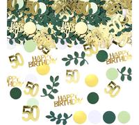 SHUBEIEUMI Confettis Anniversaire 50 Pièces, Décoration de Confettis, Multi-colored Green and Gold Mirror Confetti with Letters, Leaves, and Dots, PVC, Multicolore-50