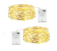 SHUBEIEUMI Guirlande Lumineuse, 2 Pièces 5m 50 LED Guirlande Lumineuse a Pile, Rideau Rideau Lumineux pour Interieur Exterieur, Vacances, Mariage, Fête, Noël (Blanc Chaud)