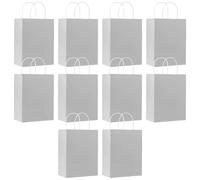 SHUBEIEUMI Lot de 10 Sacs Cadeaux en Kraft Avec Poignées, 21x15x8 cm Petite Taille Sacs en Papier pour Anniversaires, Mariages, Baby Showers-Gris Argenté