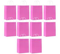 SHUBEIEUMI Lot de 10 Sacs Cadeaux en Kraft Avec Poignées, 21x15x8 cm Petite Taille Sacs en Papier pour Anniversaires, Mariages, Baby Showers-Rose Rouge
