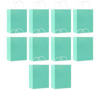 SHUBEIEUMI Lot de 10 Sacs Cadeaux en Kraft Avec Poignées, 21x15x8 cm Petite Taille Sacs en Papier pour Anniversaires, Mariages, Baby Showers-Bleu Ciel
