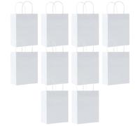 SHUBEIEUMI Lot de 10 Sacs Cadeaux en Kraft Avec Poignées, 21x15x8 cm Petite Taille Sacs en Papier pour Anniversaires, Mariages, Baby Showers-Blanc