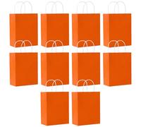 SHUBEIEUMI Lot de 10 Sacs Cadeaux en Kraft Avec Poignées, 21x15x8 cm Petite Taille Sacs en Papier pour Anniversaires, Mariages, Baby Showers-Orange