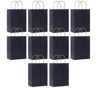 SHUBEIEUMI Lot de 10 Sacs Cadeaux en Kraft Avec Poignées, Sacs en Papier pour Fêtes d'enfants et d'adultes, Anniversaires, Mariages, Baby Showers, Enterrements-Bleu Foncé