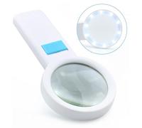 SHUBEIEUMI Loupe de Lecture 70 mm, 5 x Loupe Grossissante avec 10 lumières LED, Loupe Enfant et Âgées pour Lecture, insectes, Malvoyant, Observation et Travaux Manuels (Blanc)