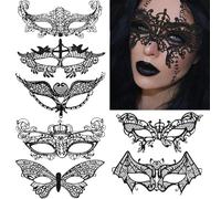 SHUBEIEUMI Masque pour les yeux en dentelle, Lot de 7 Masque Yeux Halloween, Masqué Vénitien pour les Yeux, Masque de Dentelle Mascarade Vénitienne, pour Halloween Mascarade Carnaval Fête