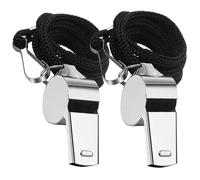 SHUBEIEUMI Sifflet, Lot de 2 Sifflets de Acier Inoxydable, Sifflet Puissant et Net avec Cordon, pour Les Entraîneurs de Sports, Basketball, Football, CompéTitions