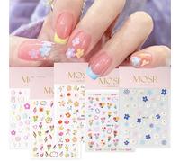 SHUBEIEUMI Stickers Ongles, 5 Feuilles 3D Fleur Stickers Ongles Nail Art, Autocollants Nail Art 3D Autocollants, Décoration Ongle Accessoires Pour Femme Deco Ongle