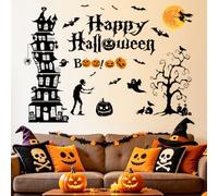 SHUCHING Grand Stickers Muraux Halloween Château Noir | Autocollant Mural Chauve-Souris et Arbre Mort, Décoration Murale pour Chambre Salon Halloween
