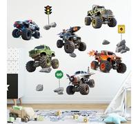 SHUCHING Grands Stickers Muraux Monster Trucks, Sticker Mural Camion de Course, Decoration Murale pour Chambre Enfants Garçon Salon Salle de Jeux
