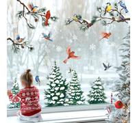 SHUCHING Stickers Fenetre Hiver XXL, Autocollant Fenetre Reutilisable Oiseaux Forêt Décoration Vitre Électrostatiques
