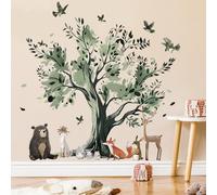 SHUCHING Stickers Muraux Arbre Animaux Aquarelle, Autocollant Mural Animaux de la Forêt Ours Lapin Cerf, Décoration Murale Chambre Enfants Bébé Pépinière Salle de Jeux