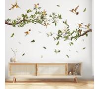 SHUCHING Stickers Muraux Branche à Fleurs Blanches, Autocollant Mural Magnolia, Décoration Murale pour Salon Chambre