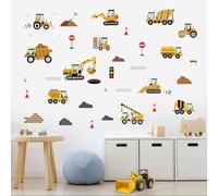 SHUCHING Stickers Muraux Engins de Chantier, Sticker Mural Camion Tracteur Grue, Decoration Murale pour Chambre Enfants Garçon Salon Salle de Jeux
