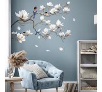 SHUCHING Stickers Muraux Fleur Blanc, Autocollant Mural Magnolia Blanche, Décoration Murale pour Salon Chambre(Gauche)