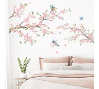 SHUCHING Stickers Muraux Fleurs de Cerisiers, Autocollant Mural Branche de Fleur Rose, Décoration Murale pour Chambre Salon